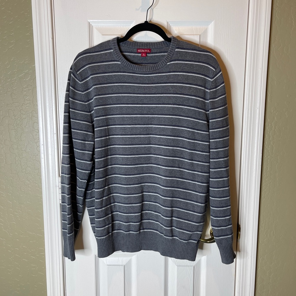 Merona Gray Crewneck Sweater with Classic Stripes